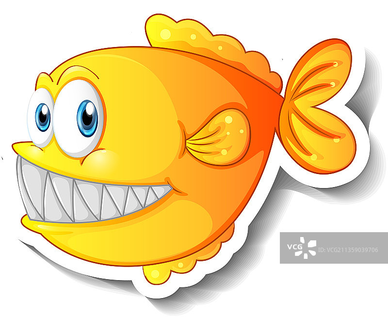 卡通大獠牙鱼贴纸图片素材
