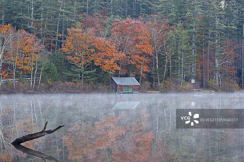 美国秋季乔科鲁阿湖森林的迷人景色图片素材