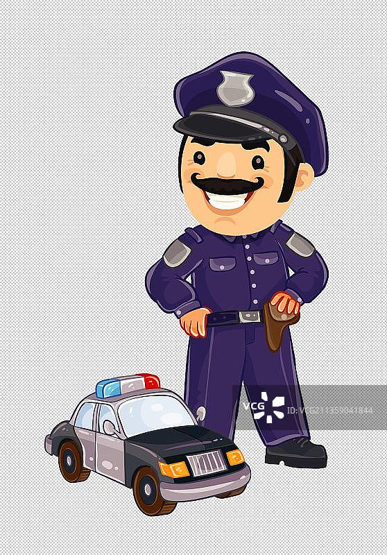 手绘卡通公安警察跟警车图片素材