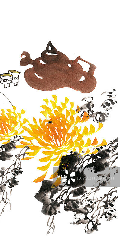 菊花与茶壶图片素材