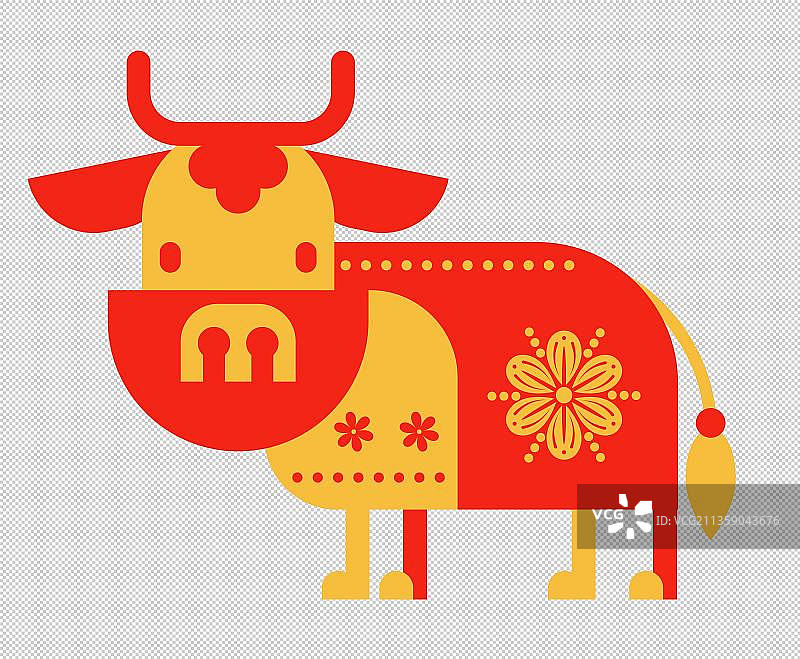 手绘卡通金牛剪纸图片素材