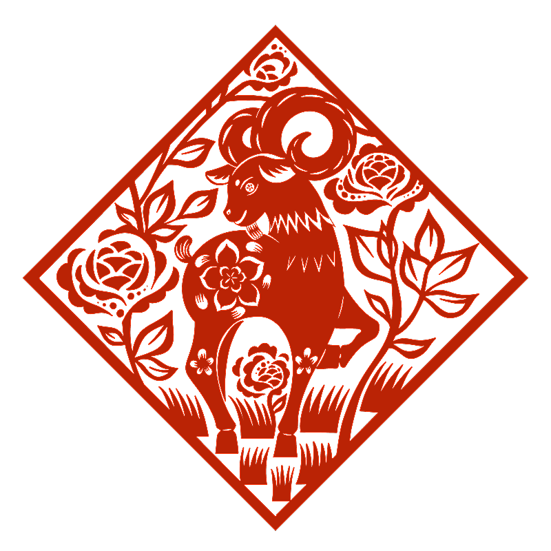 羊年山羊红色剪纸插画图片素材