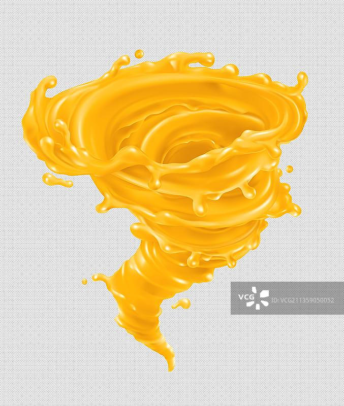 漩涡形转动的金色橙汁图片素材