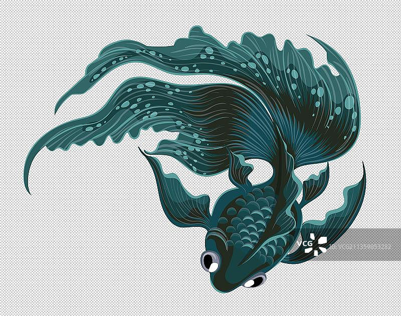 深蓝色金鱼PNG元素图片素材