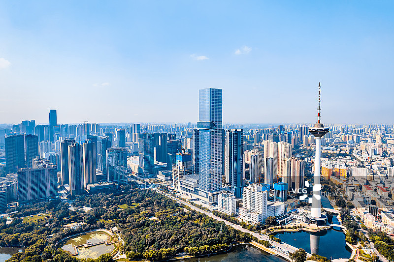 中国辽宁沈阳彩电塔城市CBD航拍图片素材