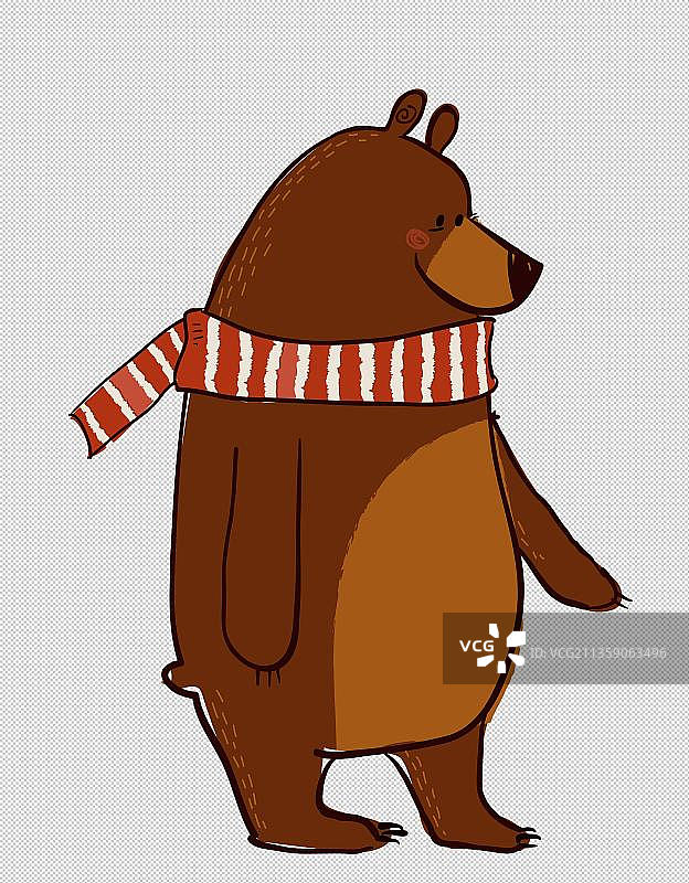 漫画风棕熊戴围巾图片素材