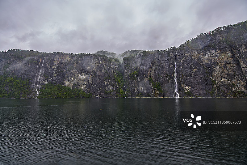 挪威群山环绕的湖泊风光图片素材