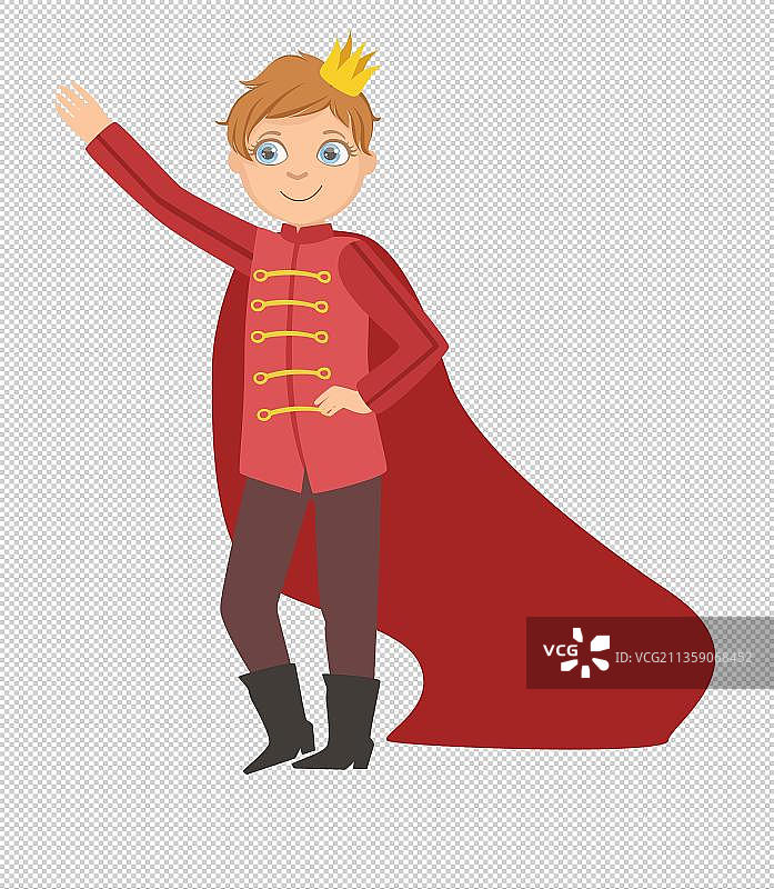 戴着皇冠披着红披风的小男孩图片素材