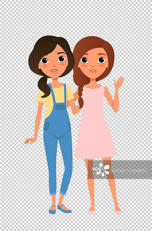 挽着手打招呼的姐妹花图片素材