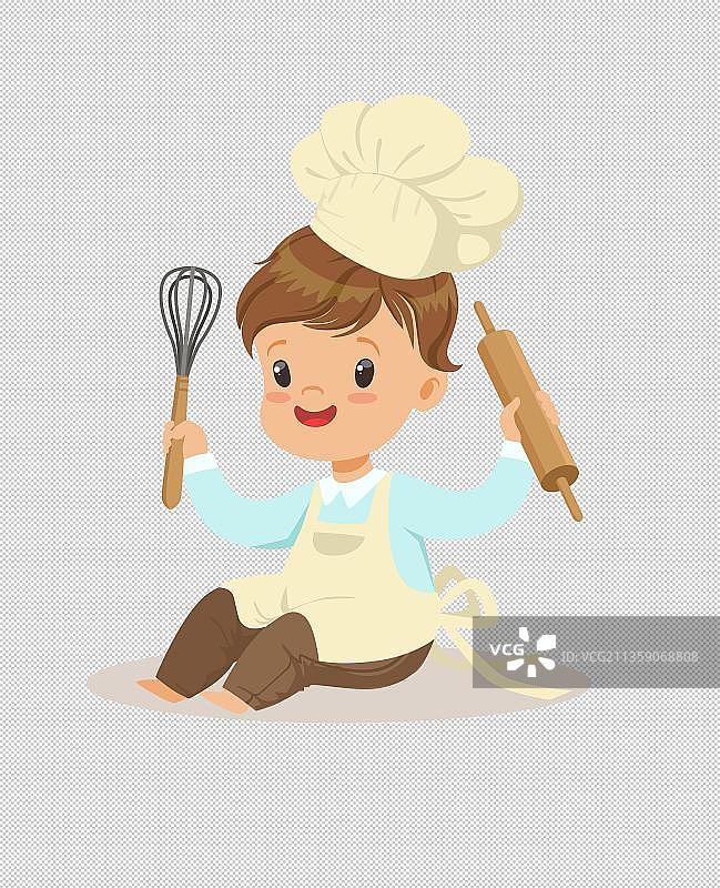 厨师长拿着打蛋器跟擀面杖图片素材