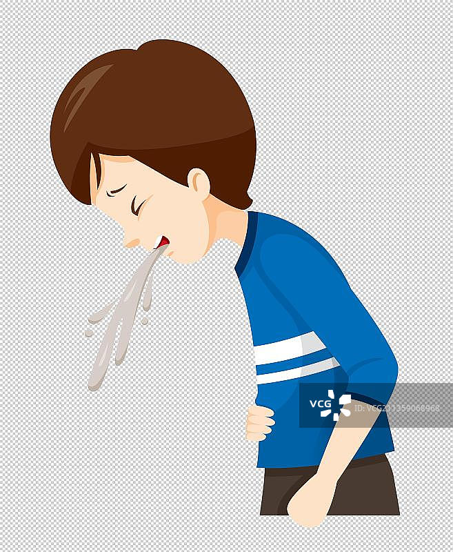 蓝色卡通男孩呕吐表情图片素材