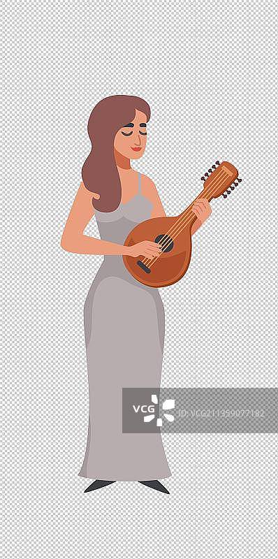 优雅演奏弹拨乐器的女生图片素材