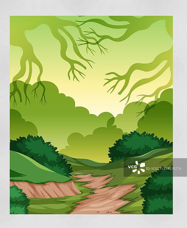 卡通森林中的山路元素图片素材
