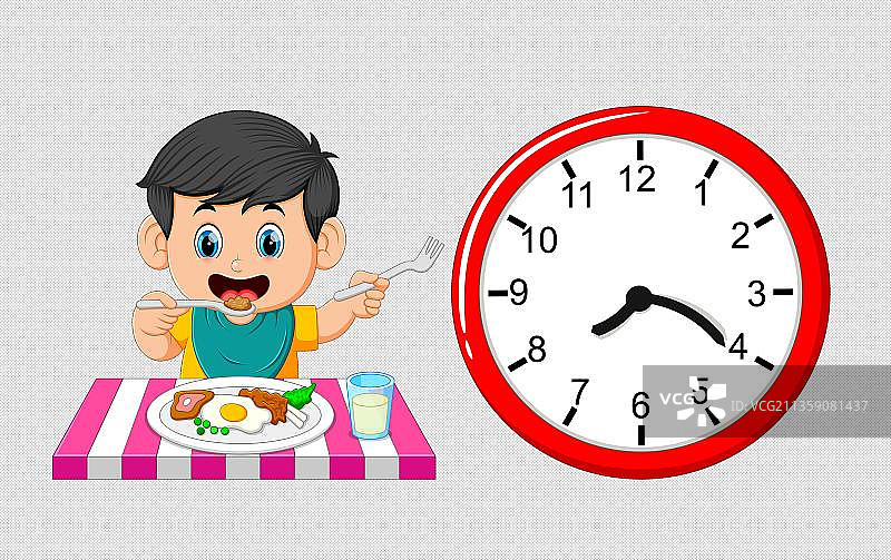 七点二十正在吃饭的男孩图片素材