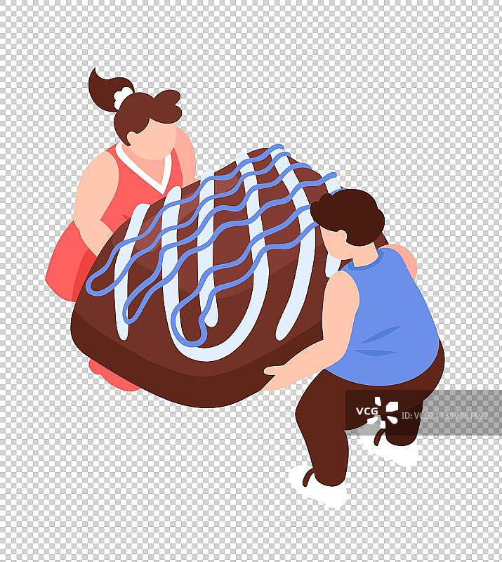 两个人抬着巧克力面包图片素材