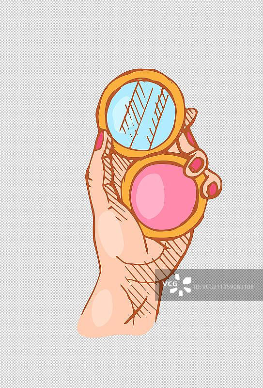 手绘拿化妆镜的手图片素材