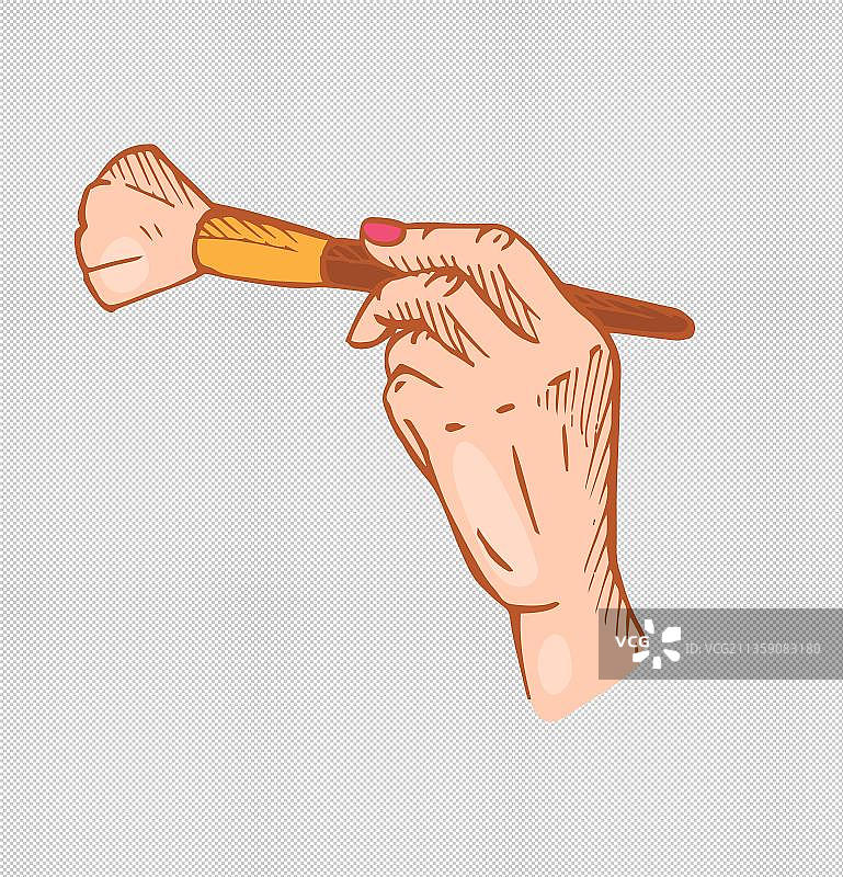 手绘拿腮红化妆刷的手势图片素材