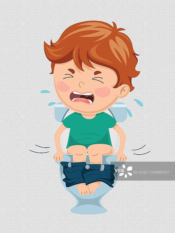 便秘的男孩手绘图片素材