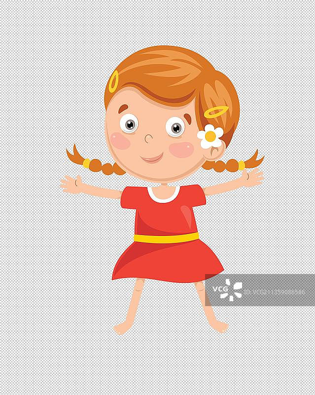 张开双臂的黄色马尾女孩手绘图片素材