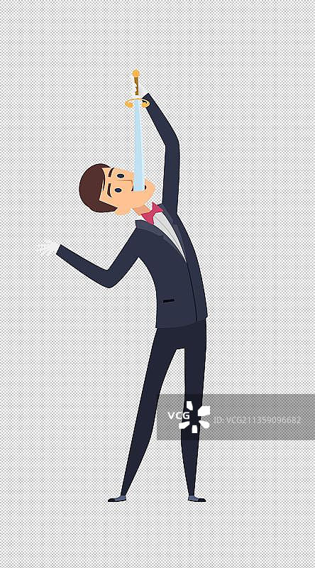 魔术表演手绘-口吞剑图片素材