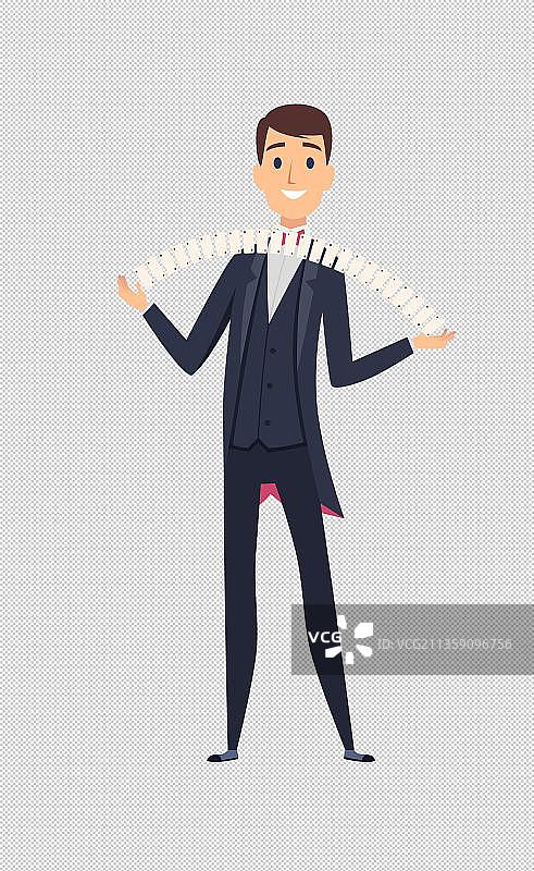 卡通魔术表演手绘-纸牌表演图片素材