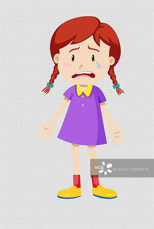 哭泣的小女孩卡通高清png免抠元素图片素材