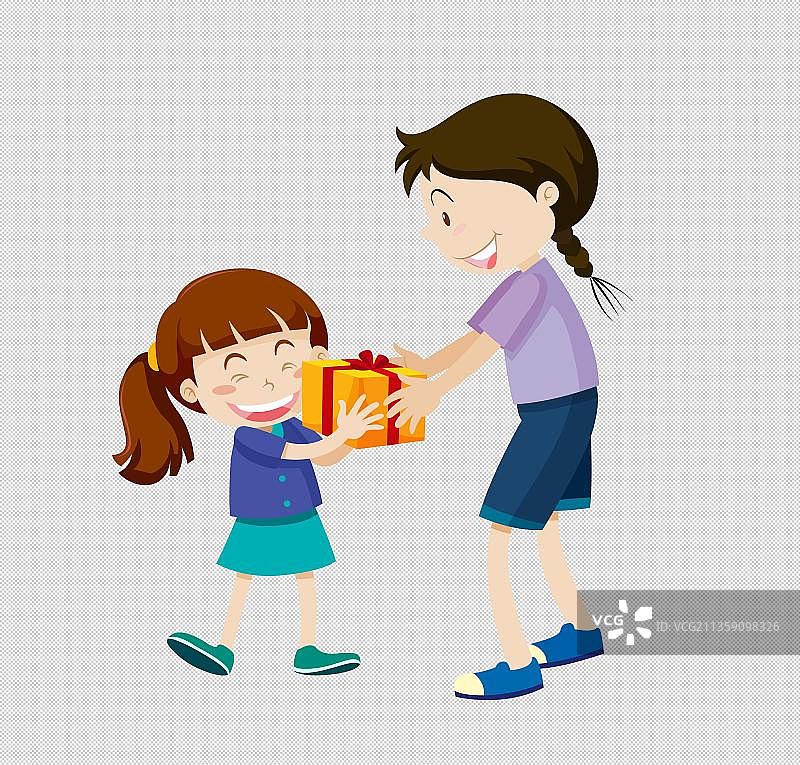 姐姐给妹妹送礼物卡通图片素材