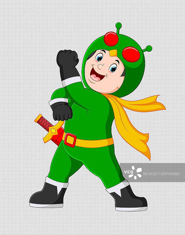 穿绿衣服的超人小男孩图片素材