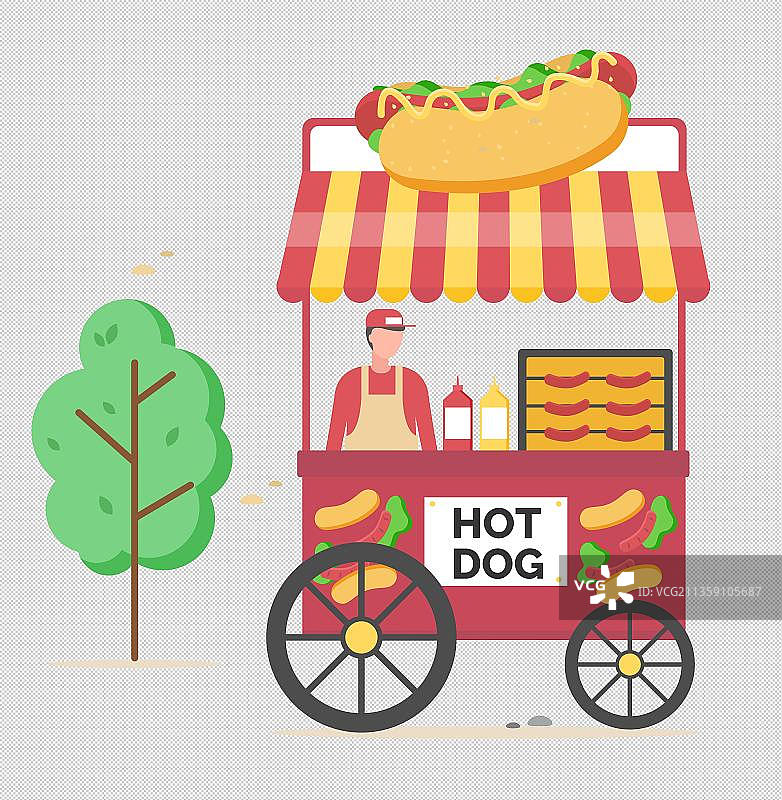 热狗推车小贩元素图片素材