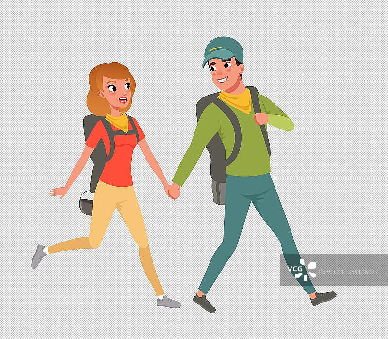 一起登山的情侣图片素材