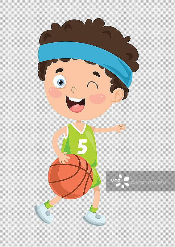 戴着发带打篮球的男孩图片素材