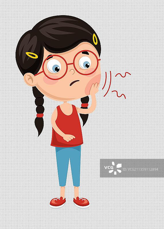 卡通女孩牙疼表情图片素材