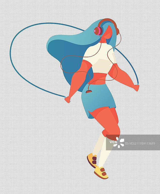 手绘卡通女孩在跳绳图片素材