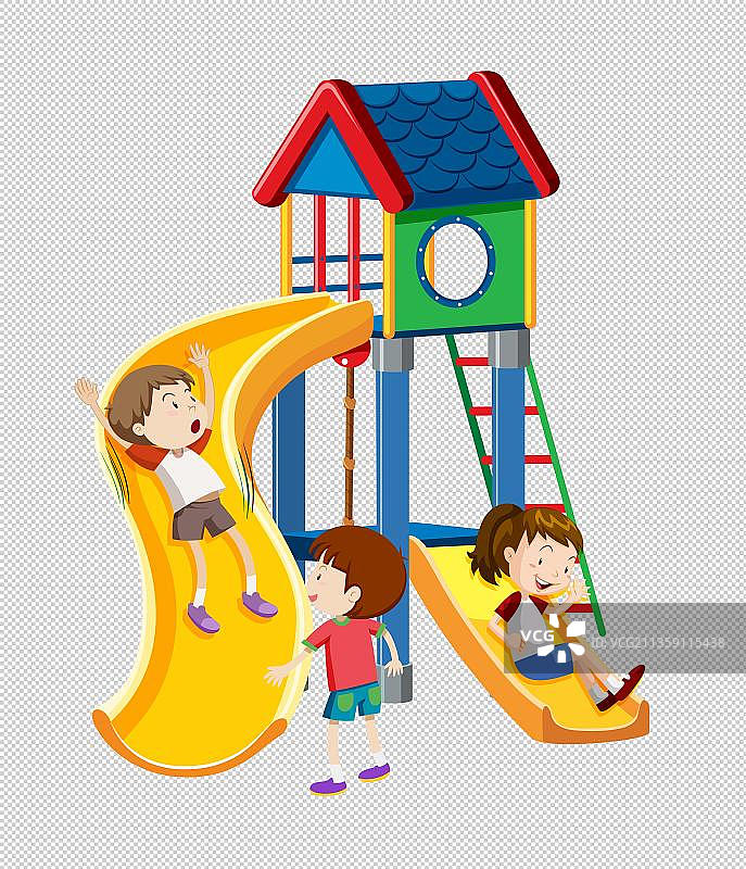 一群玩着滑梯的小朋友图片素材
