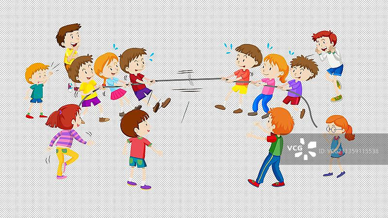 奋力拔河的小朋友队伍图片素材