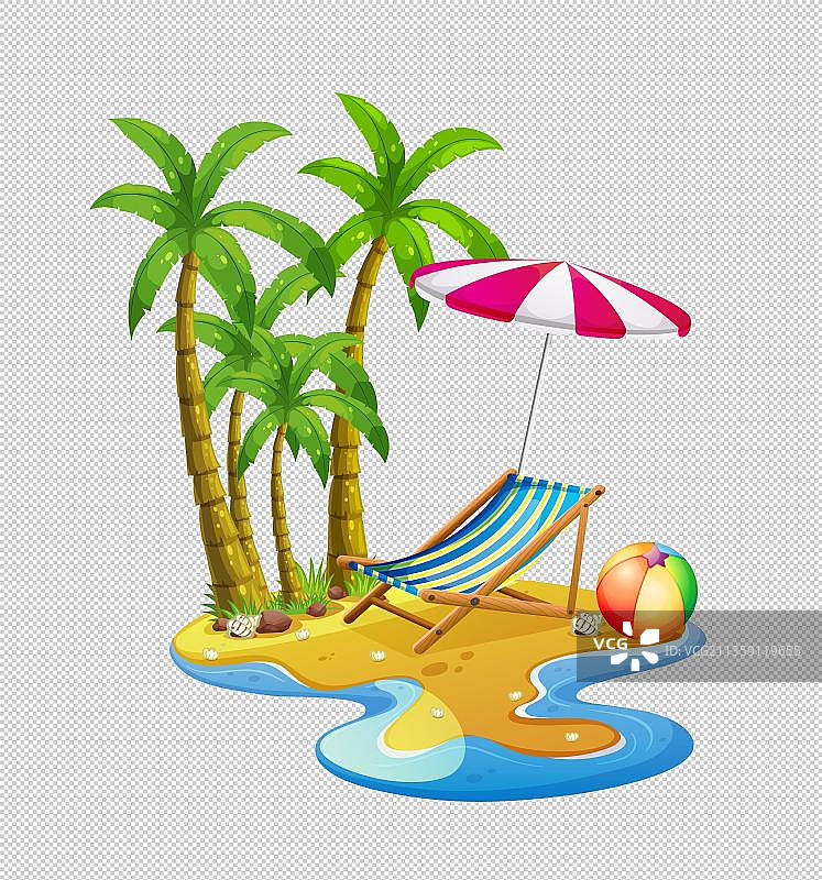 沙滩上的躺椅遮阳伞元素图片素材