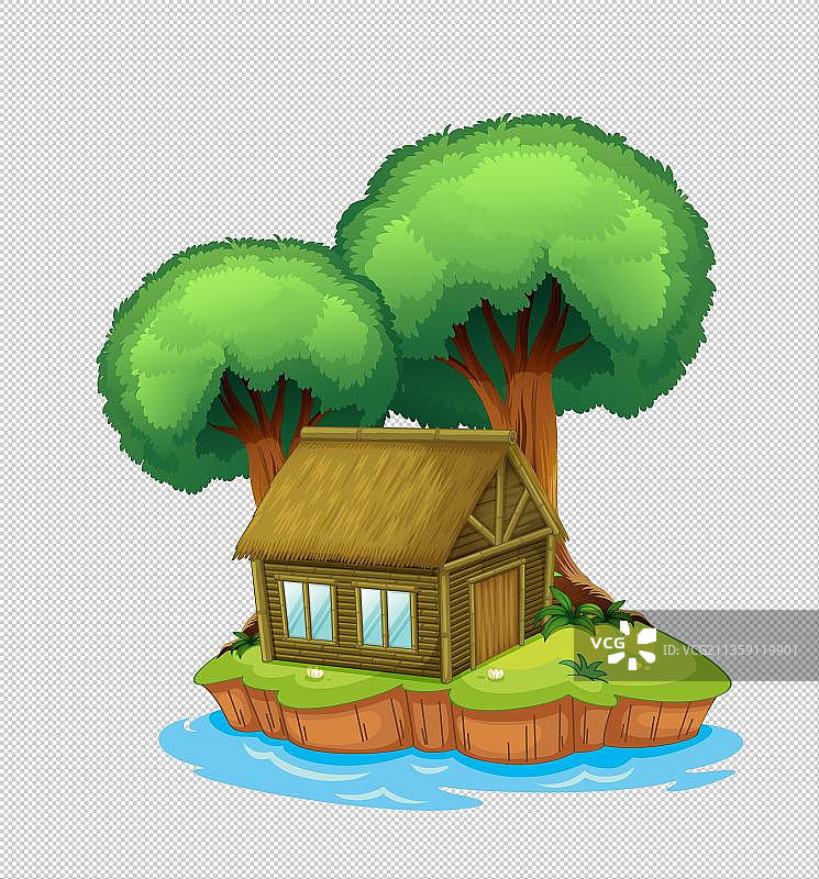 海岛上的茅草屋PNG素材图片素材
