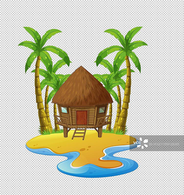 海岛上的茅草屋元素图片素材
