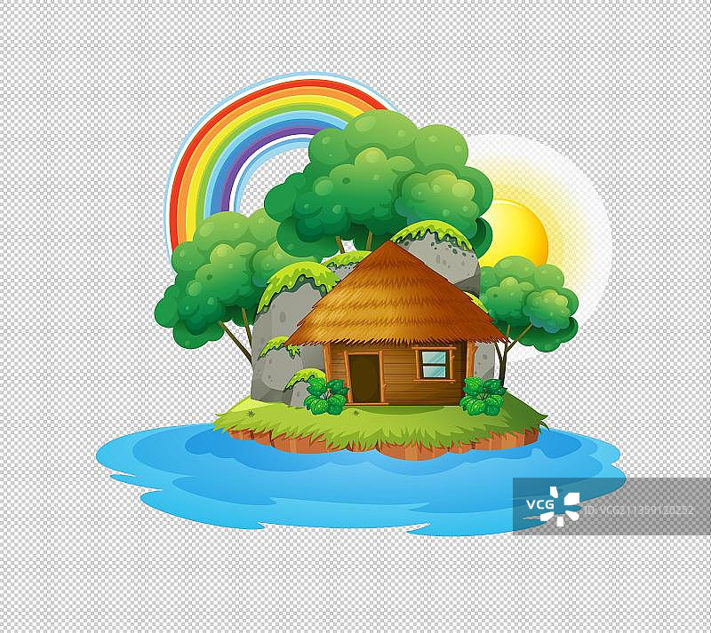 海岛上的茅草屋份假山图片素材