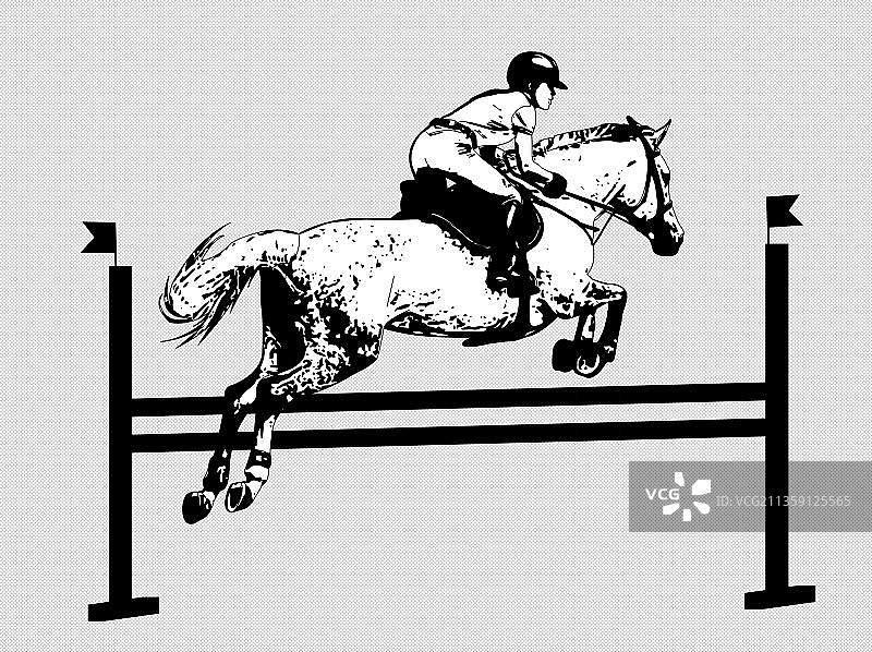 黑白风骑马跨栏运动元素图片素材