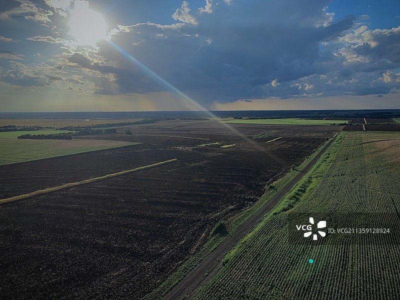 天空映衬下的农田风景图片素材