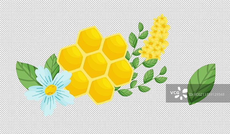 手绘卡通蜂蜜跟花朵图片素材