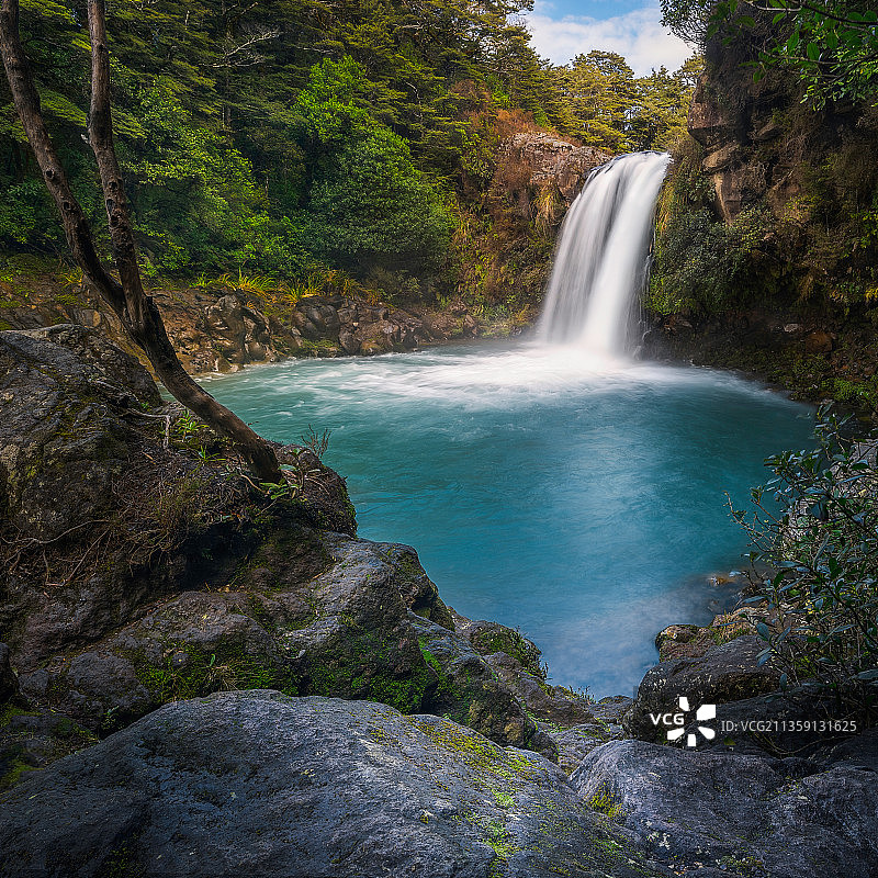 新西兰森林瀑布的风景图片素材