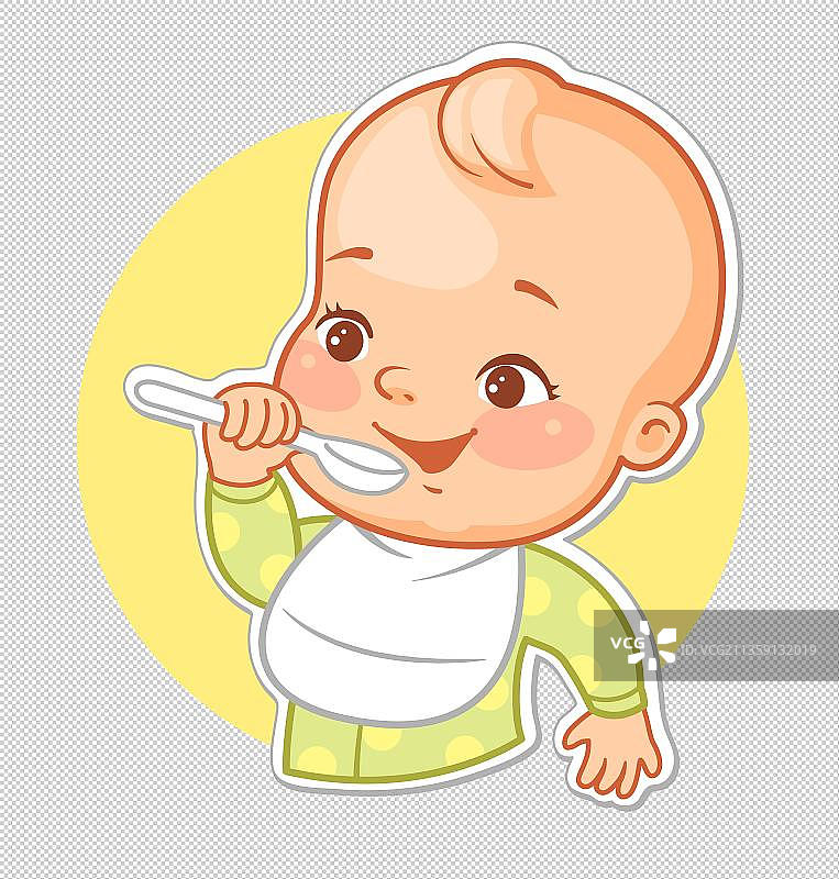 漫画风婴儿自己吃东西表情图片素材