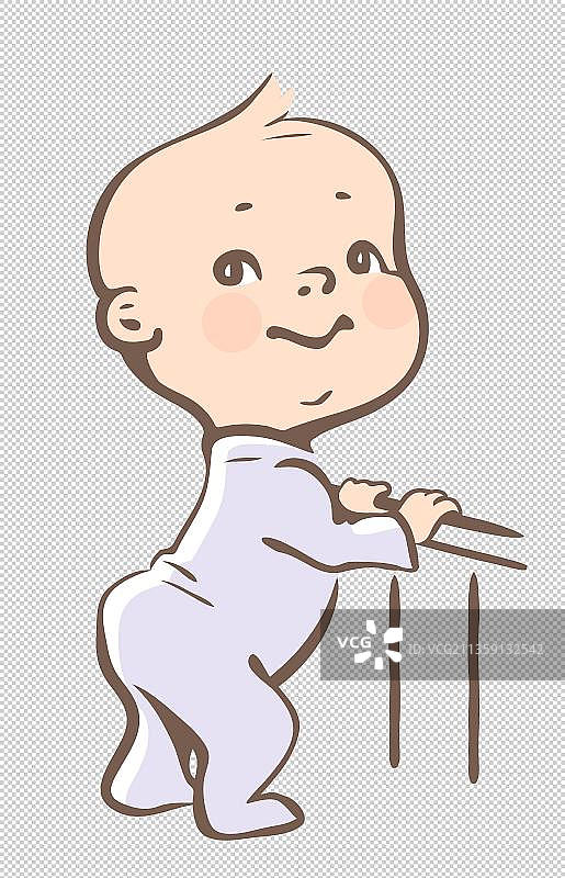 漫画风扶着学走路的婴儿图片素材
