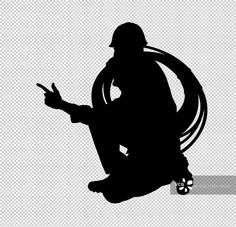 背绳索消防员剪影图片素材