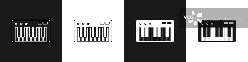 黑色背景上的音乐合成器图标图片素材