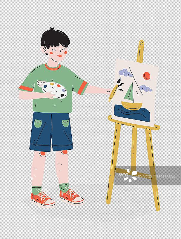 卡通画画的男孩图片素材