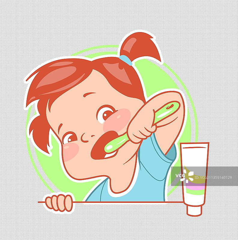 漫画风女孩自己刷牙元素图片素材