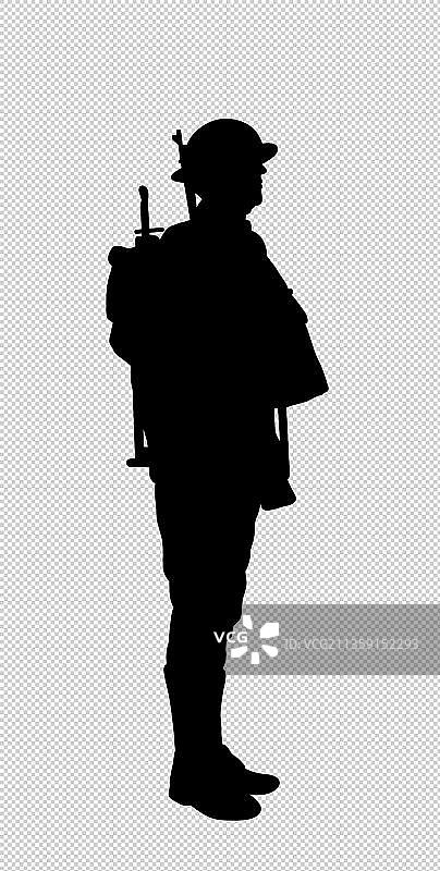 黑色持枪的军人侧面站立图片素材